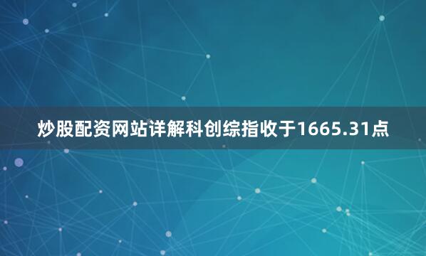 炒股配资网站详解科创综指收于1665.31点